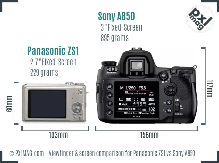 Panasonic ZS1 vs Sony A850 Screen and Viewfinder comparison Panasonic ZS1 vs Sony A850 Screen and Viewfinder comparison