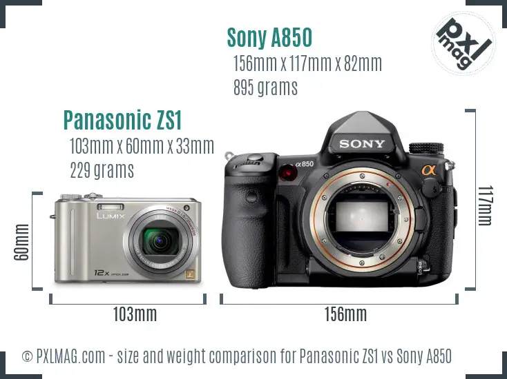 Panasonic ZS1 vs Sony A850 size comparison Panasonic ZS1 vs Sony A850 size comparison