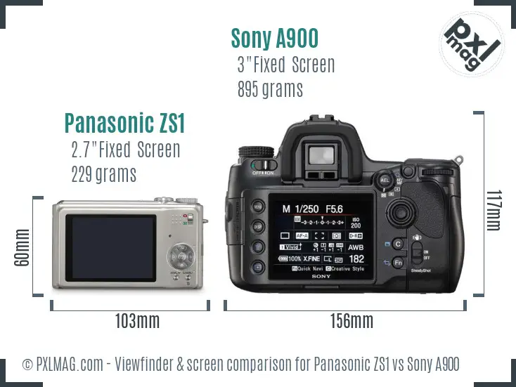 Panasonic ZS1 vs Sony A900 Screen and Viewfinder comparison