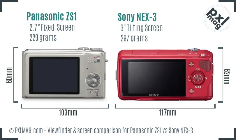 Panasonic ZS1 vs Sony NEX-3 Screen and Viewfinder comparison Panasonic ZS1 vs Sony NEX-3 Screen and Viewfinder comparison