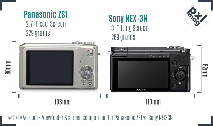 Panasonic ZS1 vs Sony NEX-3N Screen and Viewfinder comparison