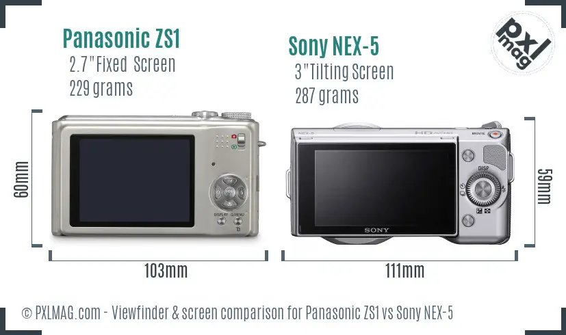Panasonic ZS1 vs Sony NEX-5 Screen and Viewfinder comparison Panasonic ZS1 vs Sony NEX-5 Screen and Viewfinder comparison
