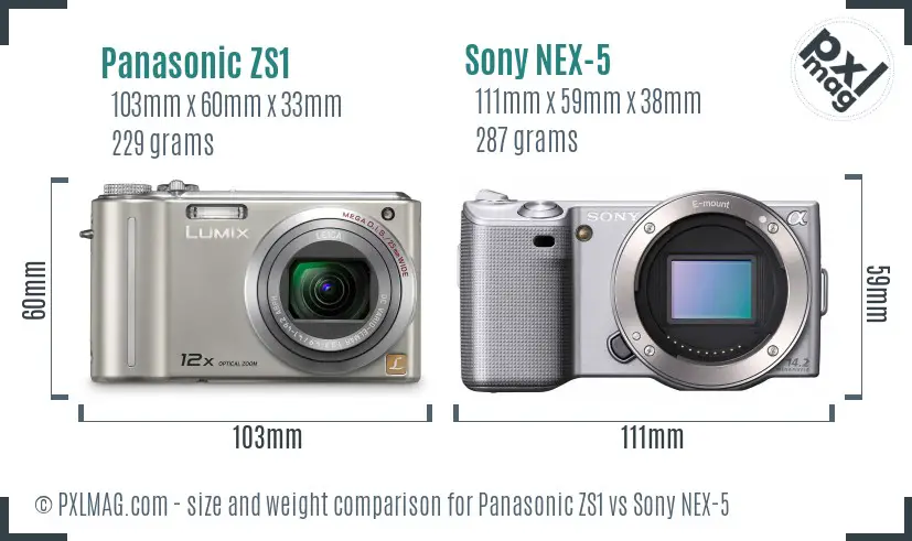 Panasonic ZS1 vs Sony NEX-5 size comparison Panasonic ZS1 vs Sony NEX-5 size comparison