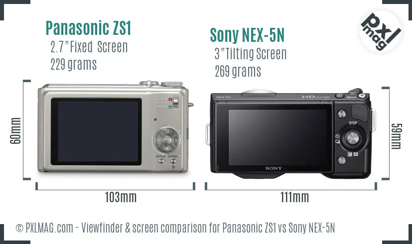 Panasonic ZS1 vs Sony NEX-5N Screen and Viewfinder comparison