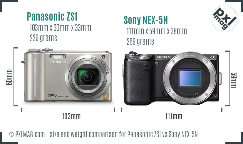 Panasonic ZS1 vs Sony NEX-5N size comparison