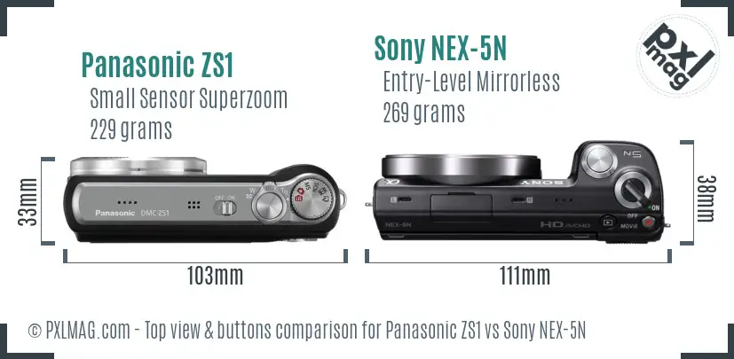 Panasonic ZS1 vs Sony NEX-5N top view buttons comparison