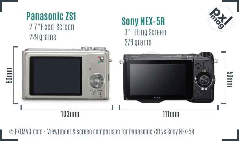 Panasonic ZS1 vs Sony NEX-5R Screen and Viewfinder comparison