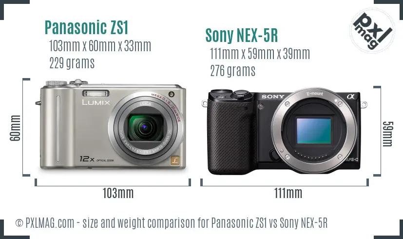 Panasonic ZS1 vs Sony NEX-5R size comparison