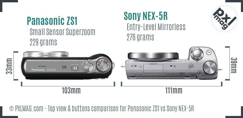 Panasonic ZS1 vs Sony NEX-5R top view buttons comparison