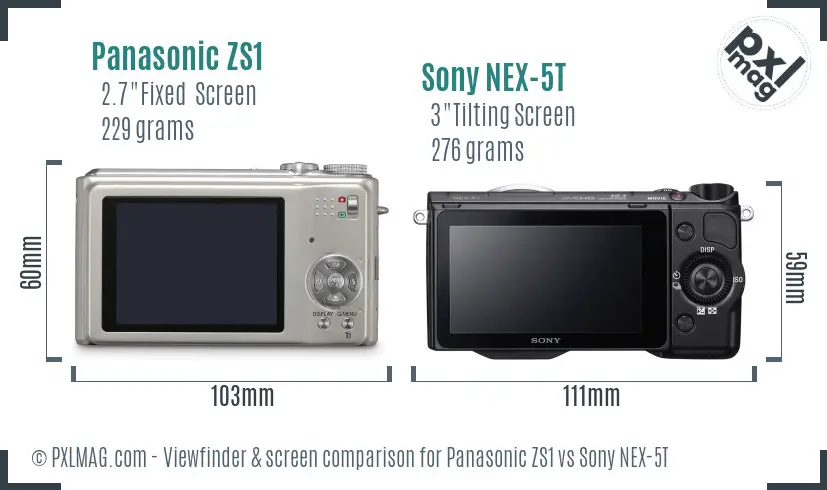 Panasonic ZS1 vs Sony NEX-5T Screen and Viewfinder comparison