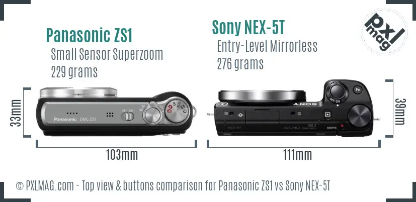 Panasonic ZS1 vs Sony NEX-5T top view buttons comparison