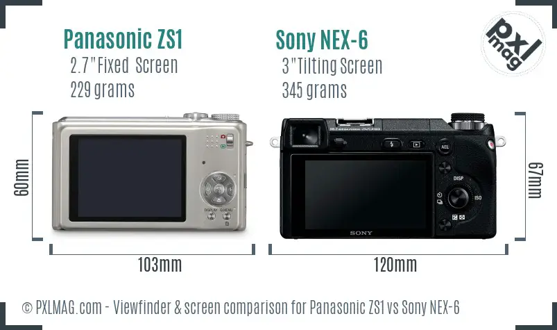 Panasonic ZS1 vs Sony NEX-6 Screen and Viewfinder comparison