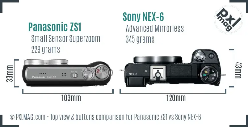 Panasonic ZS1 vs Sony NEX-6 top view buttons comparison