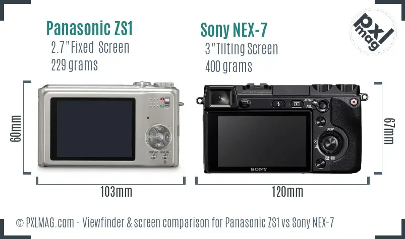 Panasonic ZS1 vs Sony NEX-7 Screen and Viewfinder comparison