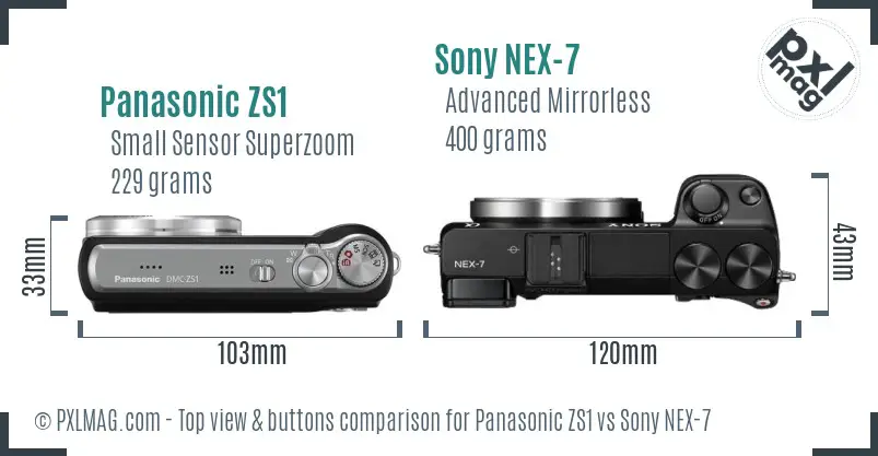 Panasonic ZS1 vs Sony NEX-7 top view buttons comparison