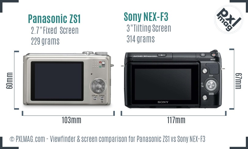 Panasonic ZS1 vs Sony NEX-F3 Screen and Viewfinder comparison