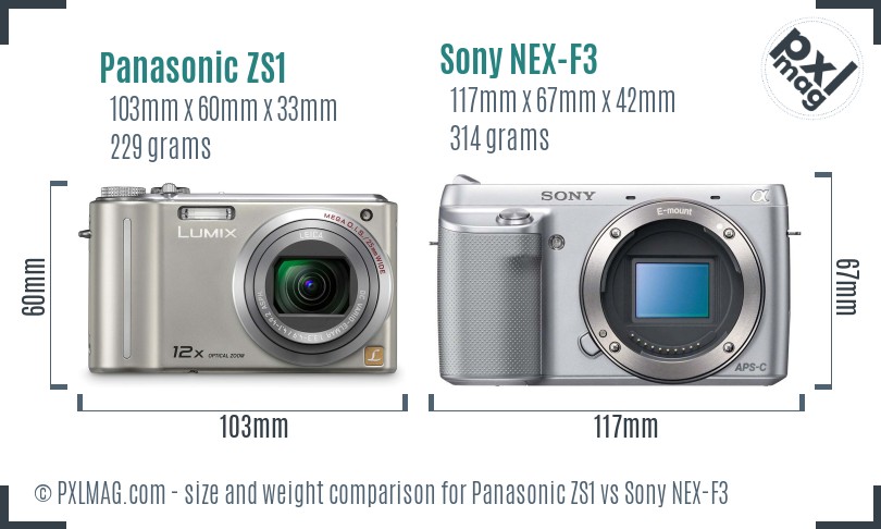 Panasonic ZS1 vs Sony NEX-F3 size comparison