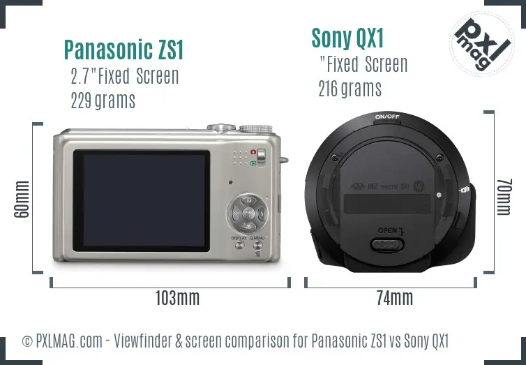Panasonic ZS1 vs Sony QX1 Screen and Viewfinder comparison
