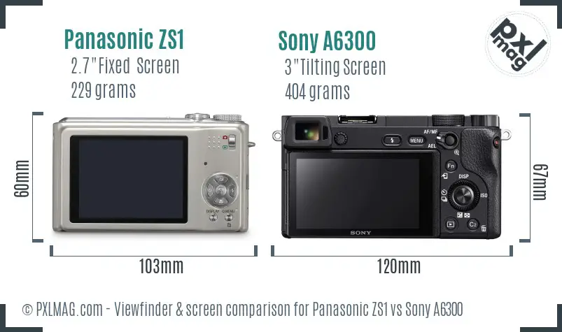 Panasonic ZS1 vs Sony A6300 Screen and Viewfinder comparison