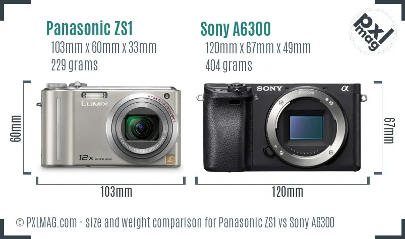 Panasonic ZS1 vs Sony A6300 size comparison