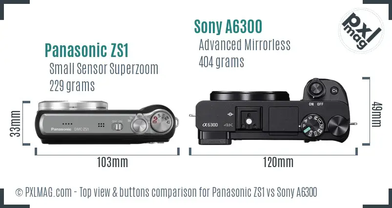 Panasonic ZS1 vs Sony A6300 top view buttons comparison