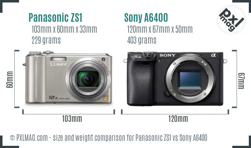 Panasonic ZS1 vs Sony A6400 size comparison