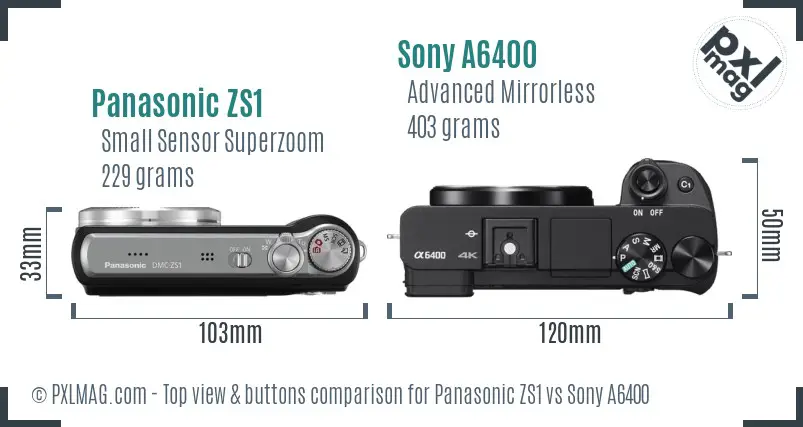 Panasonic ZS1 vs Sony A6400 top view buttons comparison
