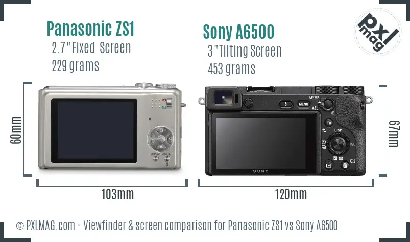 Panasonic ZS1 vs Sony A6500 Screen and Viewfinder comparison Panasonic ZS1 vs Sony A6500 Screen and Viewfinder comparison