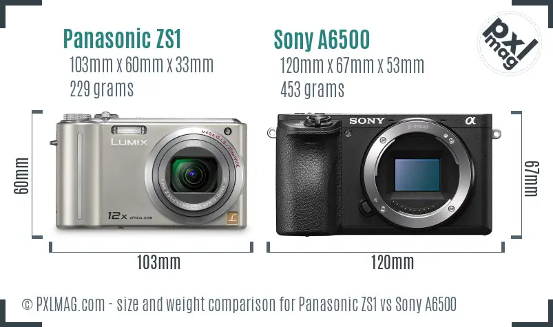 Panasonic ZS1 vs Sony A6500 size comparison Panasonic ZS1 vs Sony A6500 size comparison