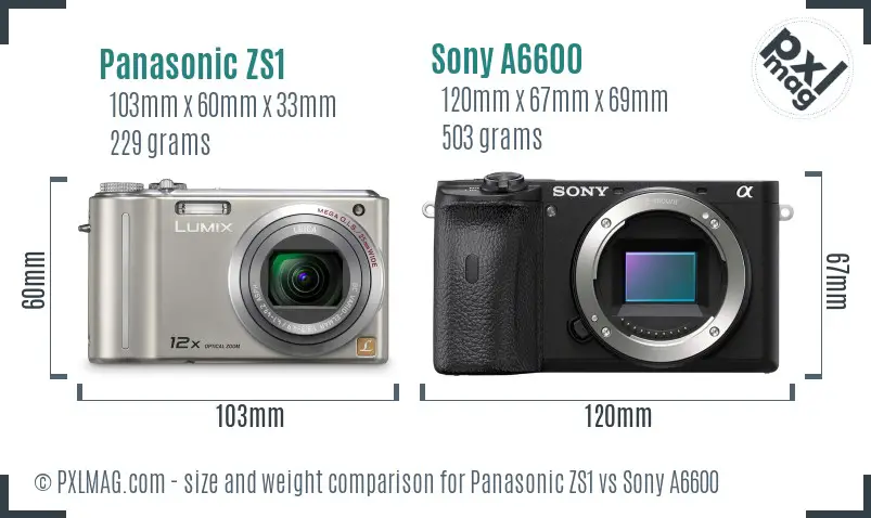 Panasonic ZS1 vs Sony A6600 size comparison
