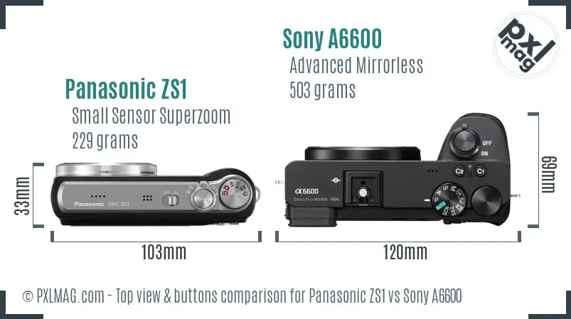 Panasonic ZS1 vs Sony A6600 top view buttons comparison