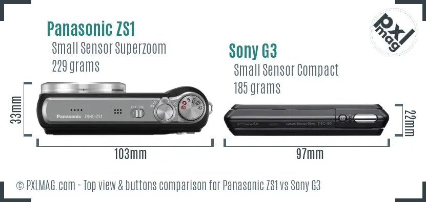 Panasonic ZS1 vs Sony G3 top view buttons comparison Panasonic ZS1 vs Sony G3 top view buttons comparison
