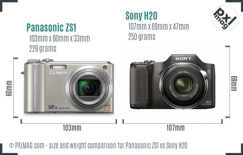 Panasonic ZS1 vs Sony H20 size comparison