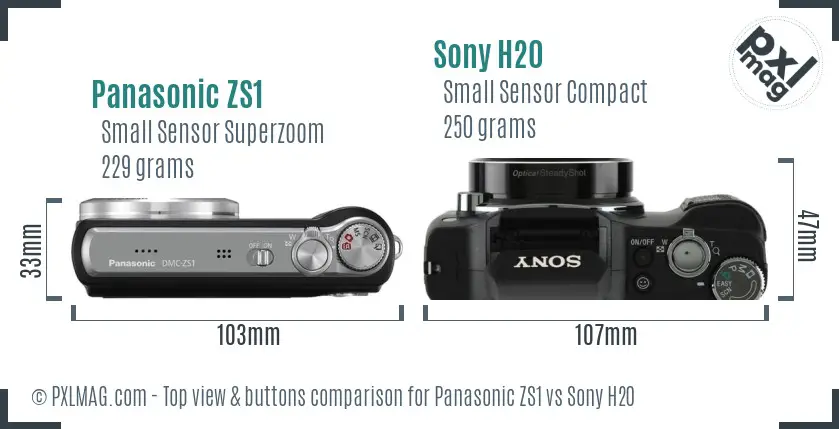 Panasonic ZS1 vs Sony H20 top view buttons comparison