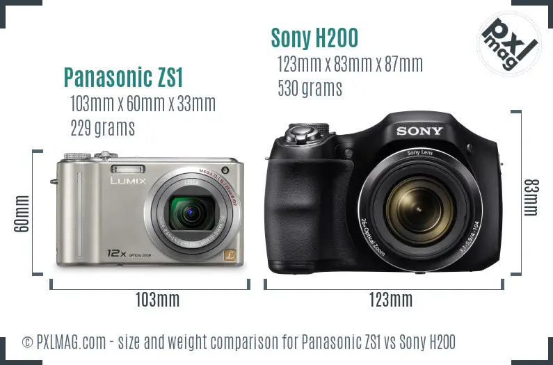 Panasonic ZS1 vs Sony H200 size comparison
