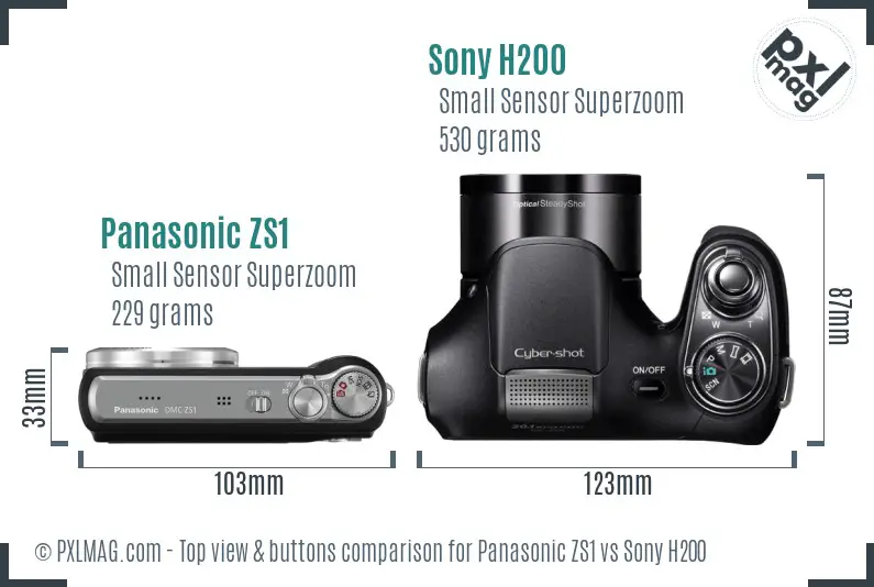 Panasonic ZS1 vs Sony H200 top view buttons comparison