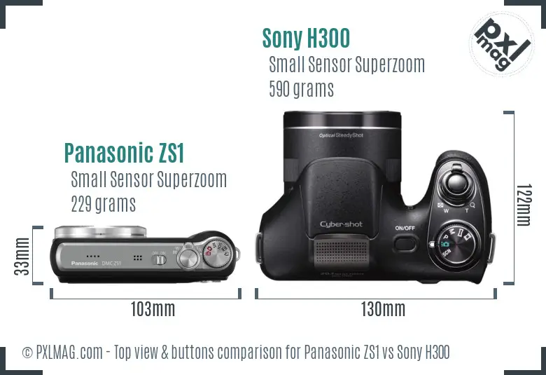 Panasonic ZS1 vs Sony H300 top view buttons comparison