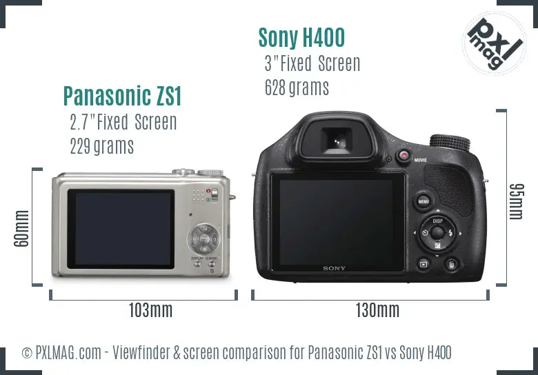 Panasonic ZS1 vs Sony H400 Screen and Viewfinder comparison