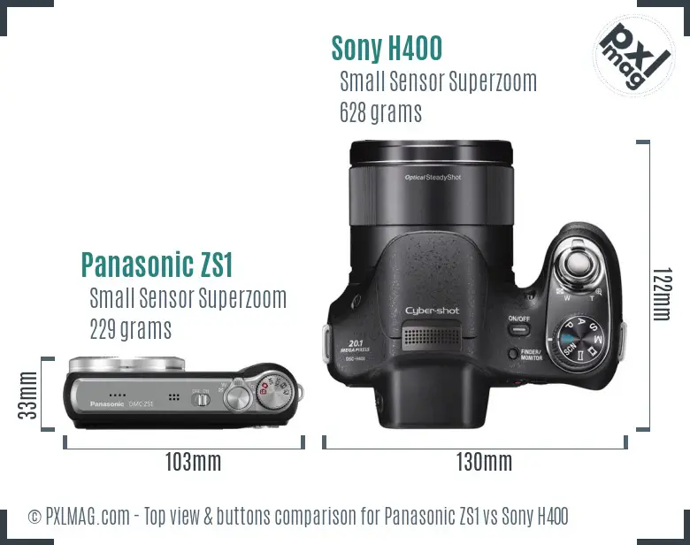 Panasonic ZS1 vs Sony H400 top view buttons comparison