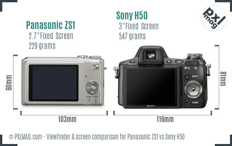 Panasonic ZS1 vs Sony H50 Screen and Viewfinder comparison