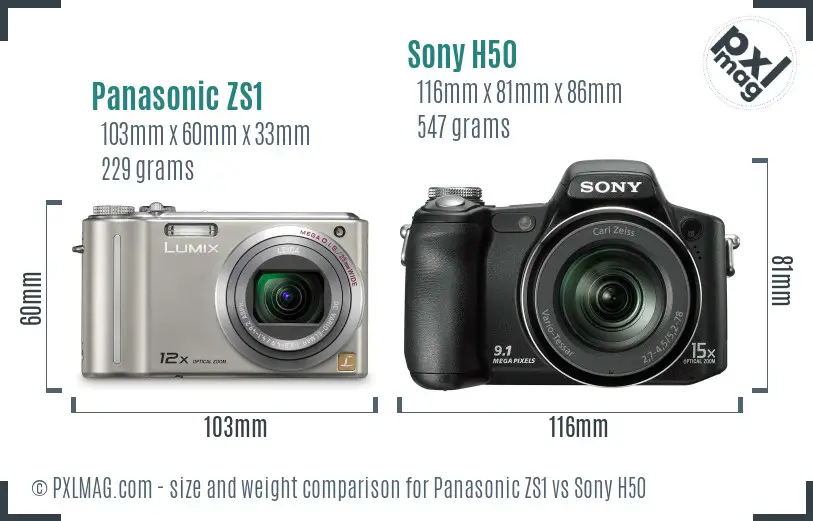 Panasonic ZS1 vs Sony H50 size comparison