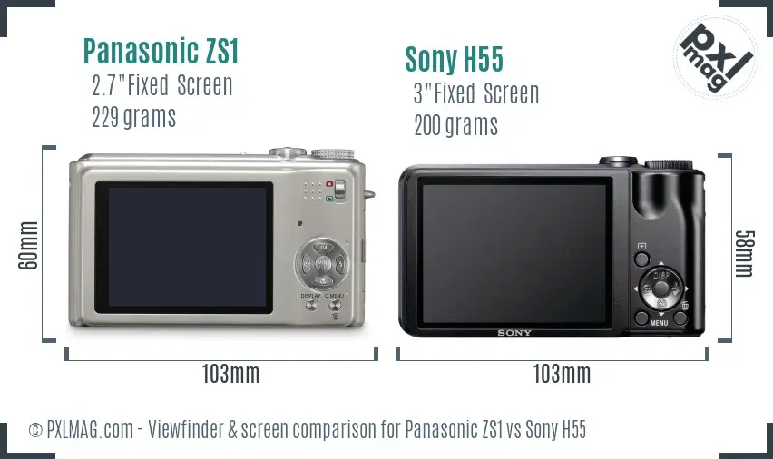 Panasonic ZS1 vs Sony H55 Screen and Viewfinder comparison