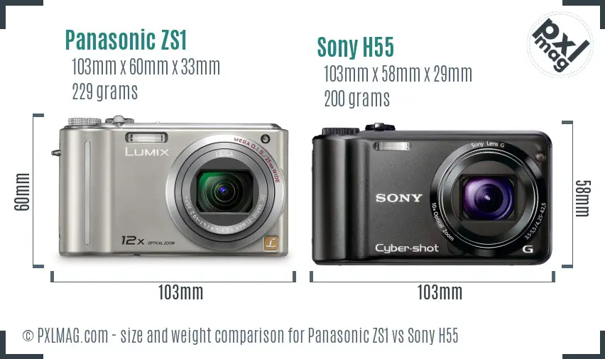 Panasonic ZS1 vs Sony H55 size comparison