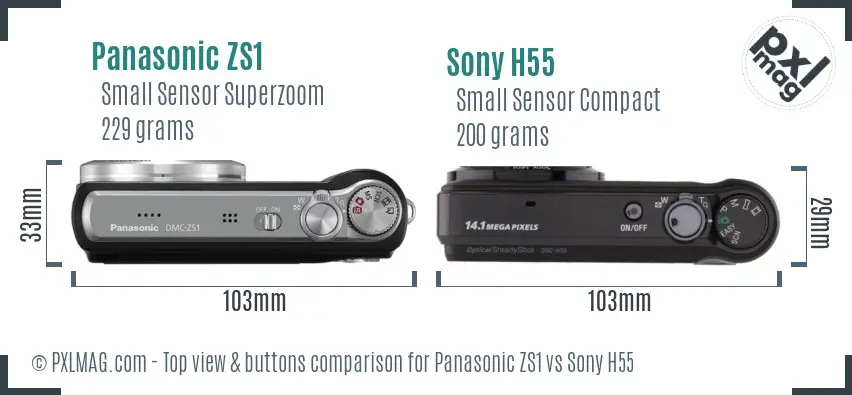 Panasonic ZS1 vs Sony H55 top view buttons comparison