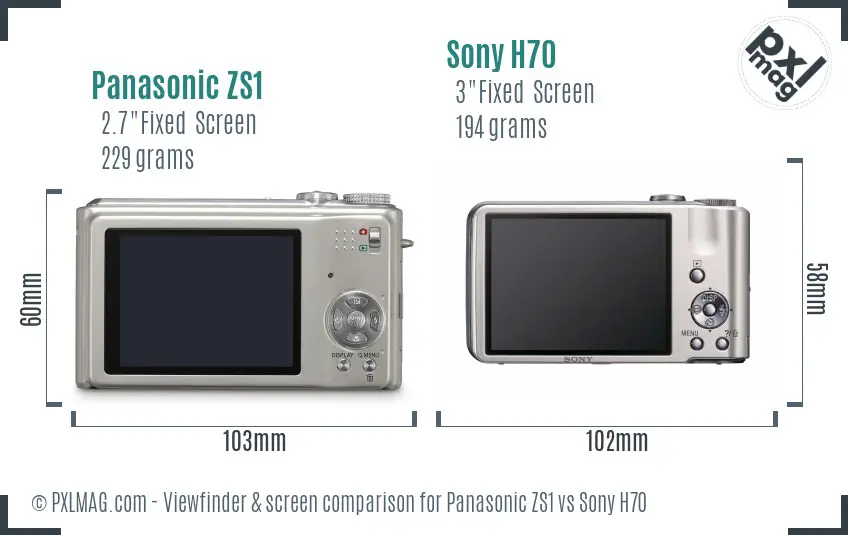 Panasonic ZS1 vs Sony H70 Screen and Viewfinder comparison