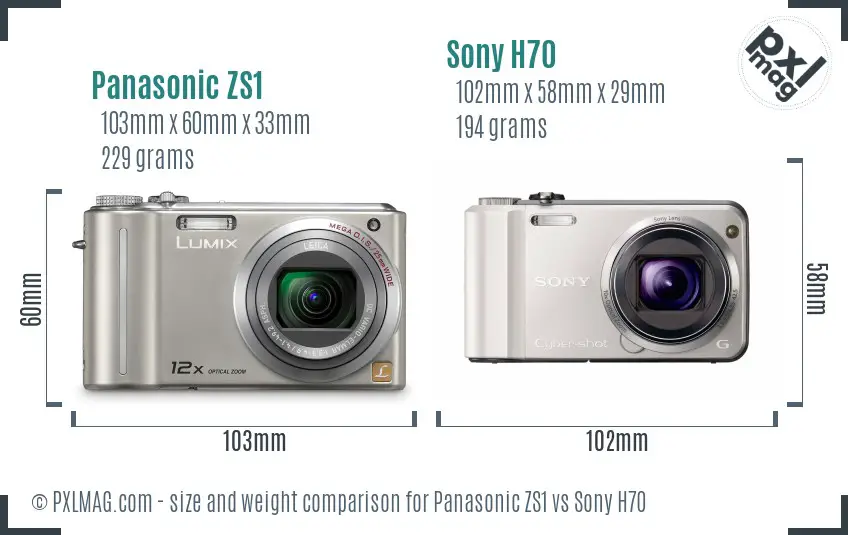 Panasonic ZS1 vs Sony H70 size comparison