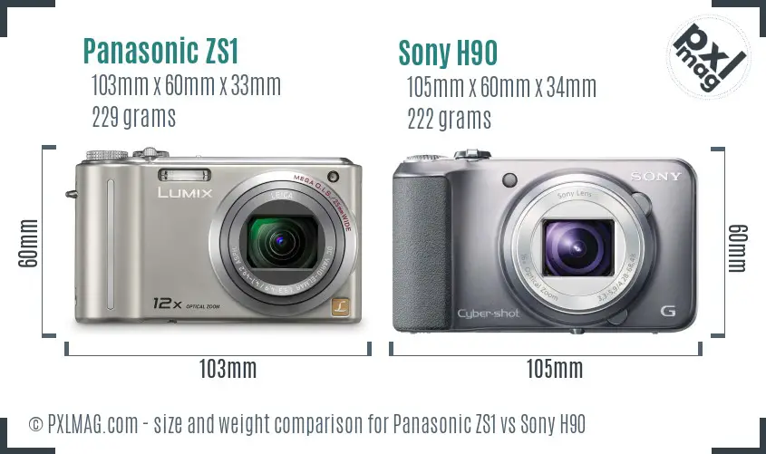 Panasonic ZS1 vs Sony H90 size comparison