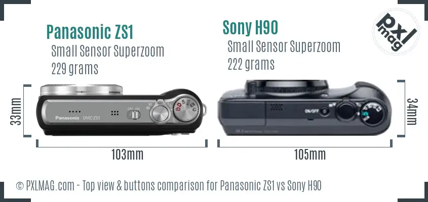 Panasonic ZS1 vs Sony H90 top view buttons comparison