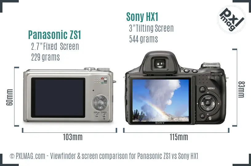 Panasonic ZS1 vs Sony HX1 Screen and Viewfinder comparison