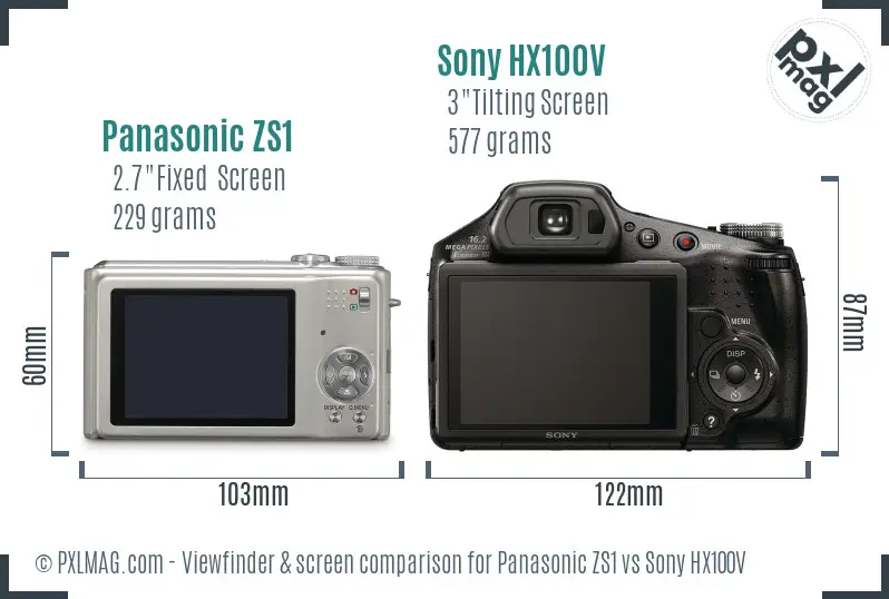 Panasonic ZS1 vs Sony HX100V Screen and Viewfinder comparison